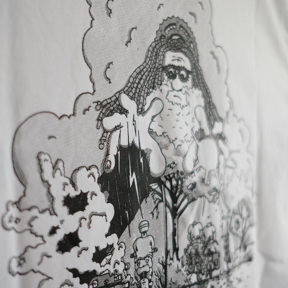 Dieu cyclo imprimé sur sweat. Dessin réalisé par Paul Lornet