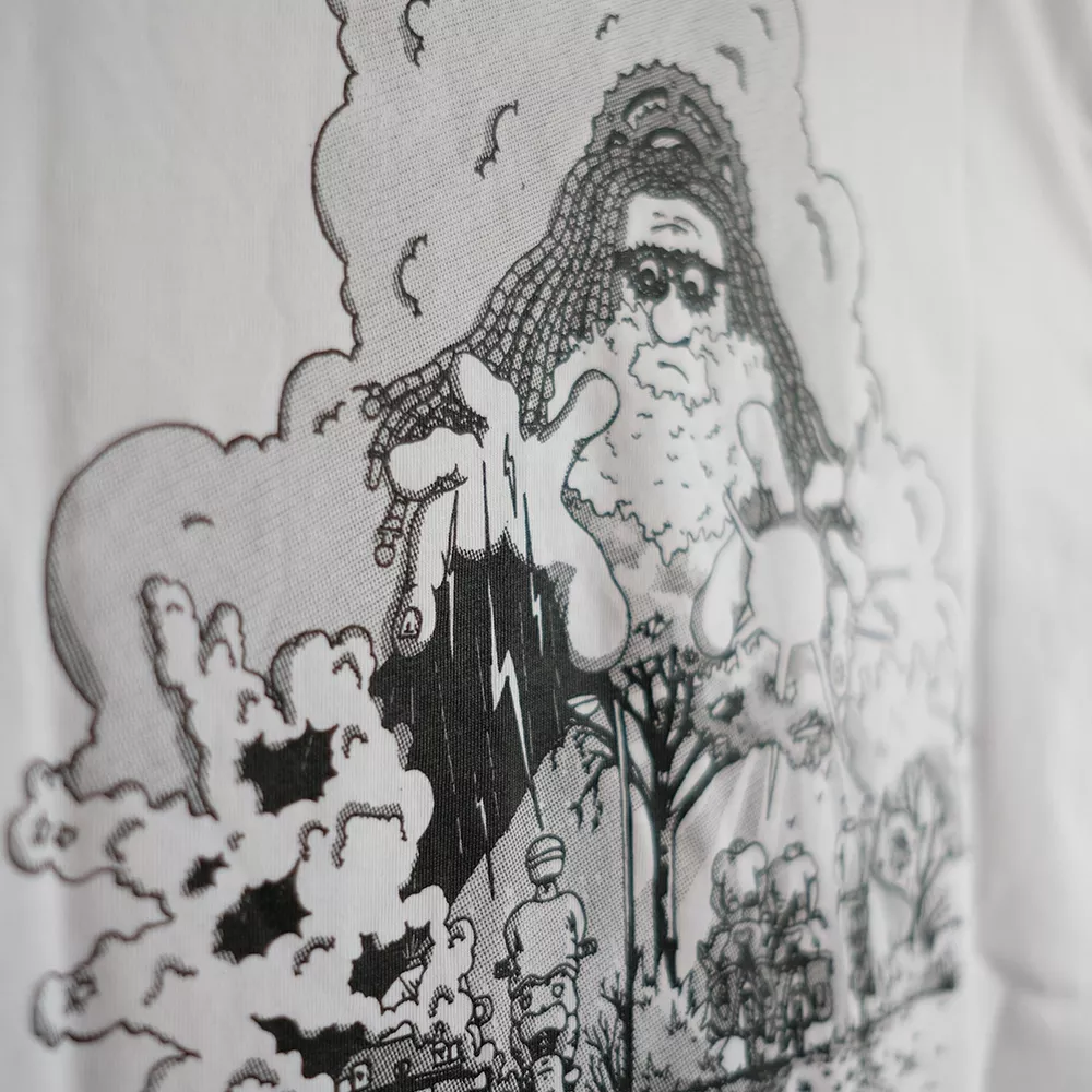 Dieu cyclo imprimé sur sweat. Dessin réalisé par Paul Lornet